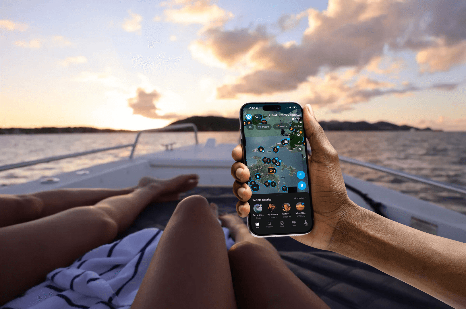 CheeHuu — sunset on the boat, live map in hand